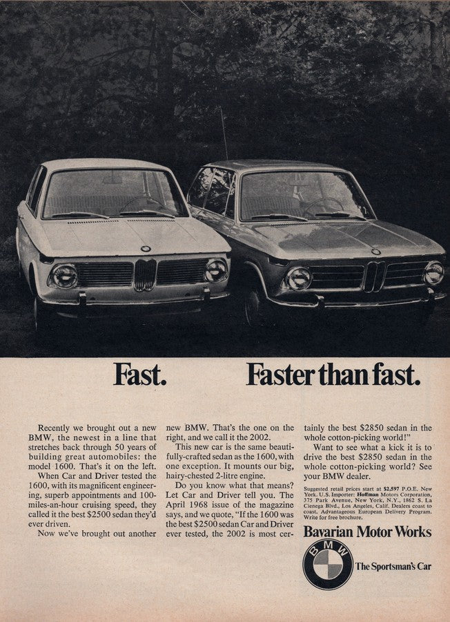 BMW-2002 Fast. Faster than Fast.-Vintage-Print-Magazine-Ad-BIMMERtips.com