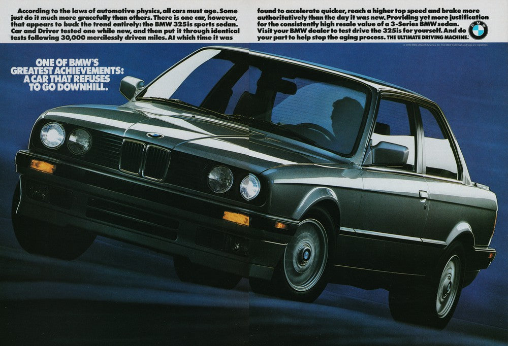 BMW-E30 Refuses To Go Downhill 325is-Vintage-Print-Magazine-Ad-BIMMERtips.com