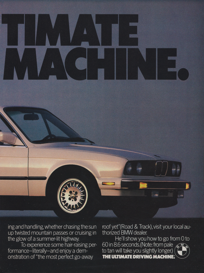 BMW-E30 Ultimate Tanning Machine a-Vintage-Print-Magazine-Ad-BIMMERtips.com