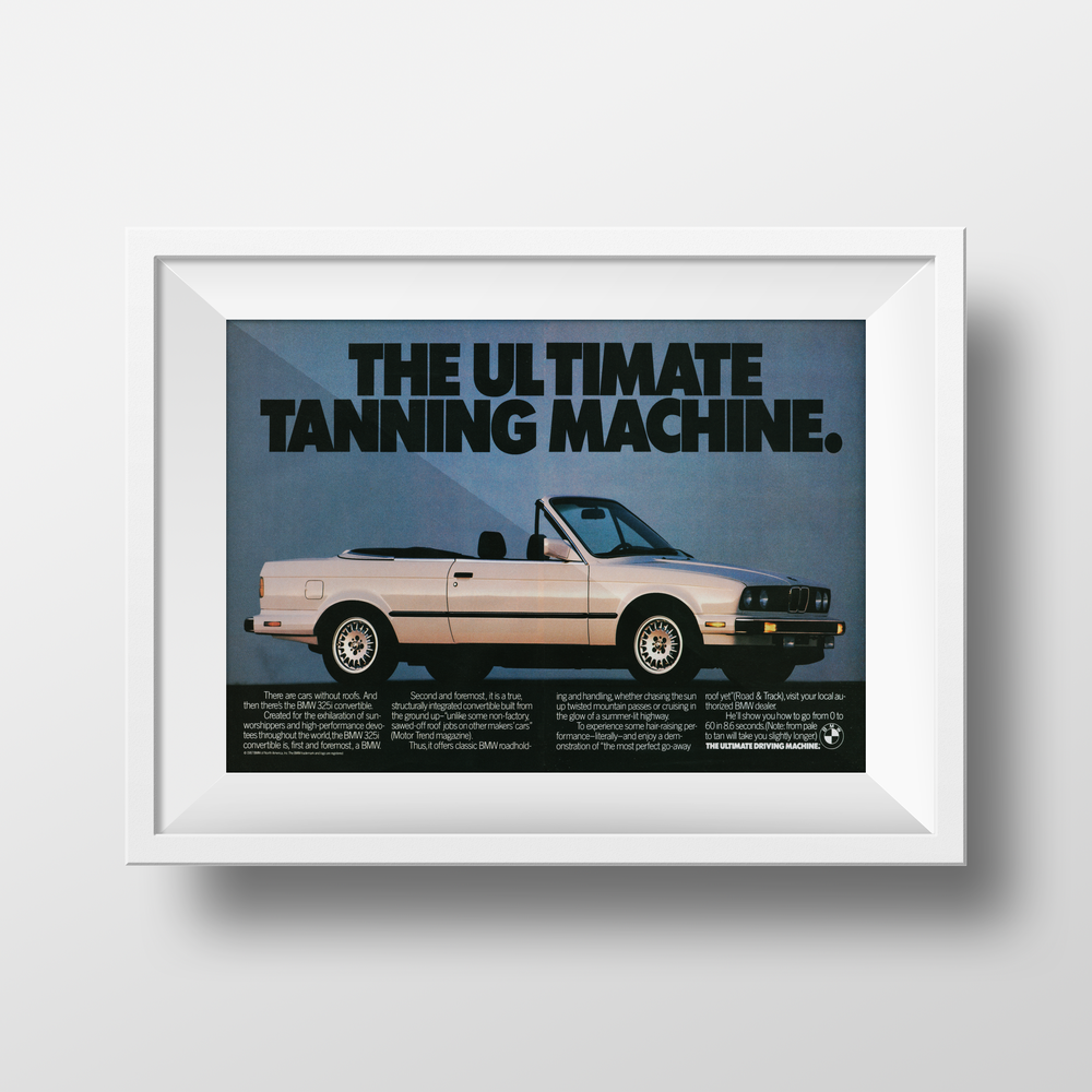 BMW-E30 Ultimate Tanning Machine a-Vintage-Print-Magazine-Ad-BIMMERtips.com