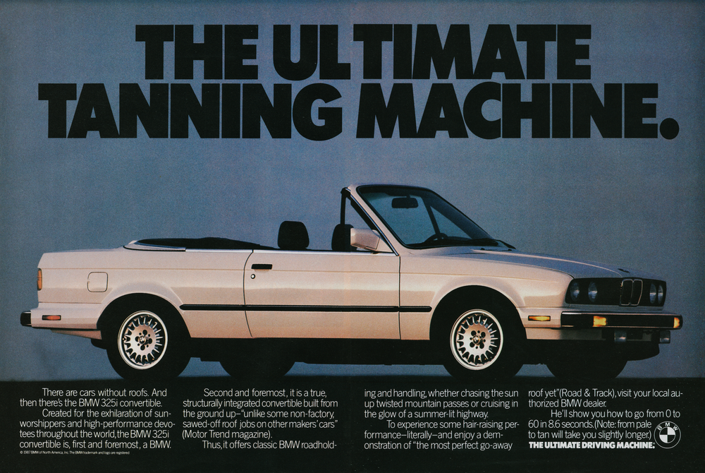 BMW-E30 Ultimate Tanning Machine a-Vintage-Print-Magazine-Ad-BIMMERtips.com