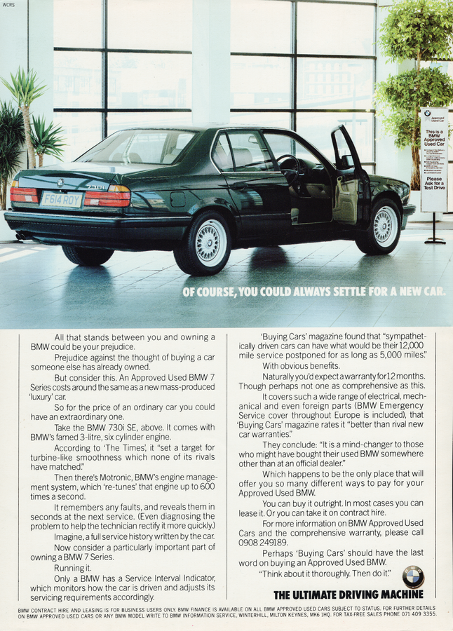 BMW-E32 730i Think About it Thoroughly-Magazine-Ad