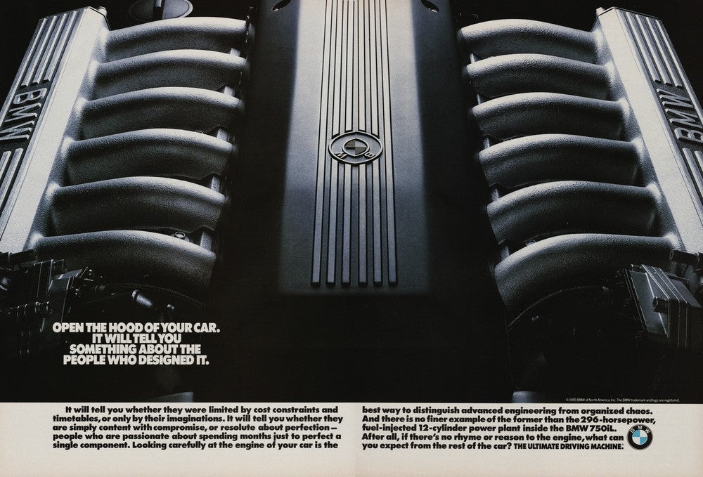 BMW-E32 V12 750iL Open the Hood of Your Car-Magazine-Ad