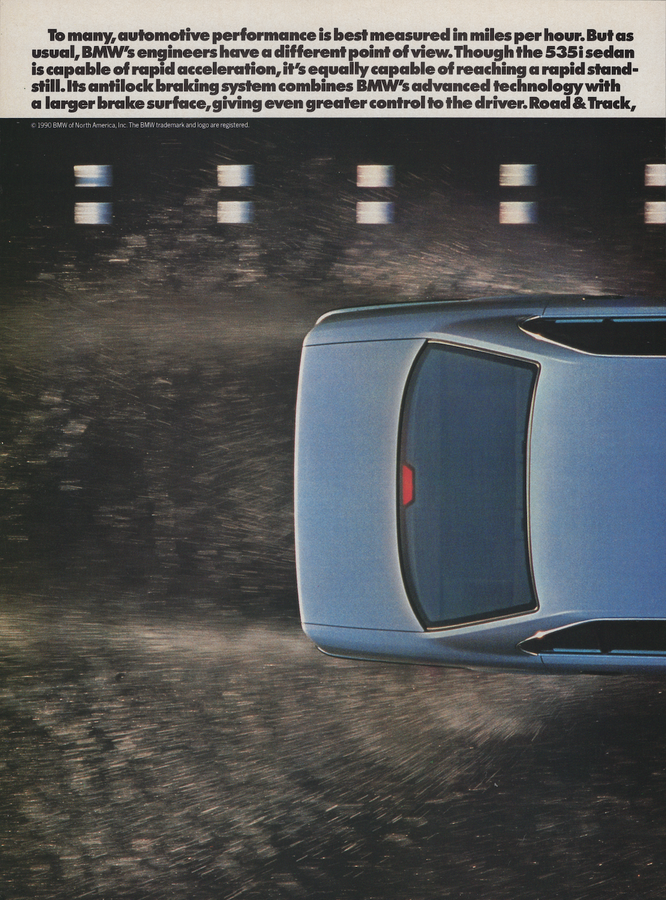 BMW-E34 Goes to Zero MPH Faster Than Any Sedan-Magazine-Ad