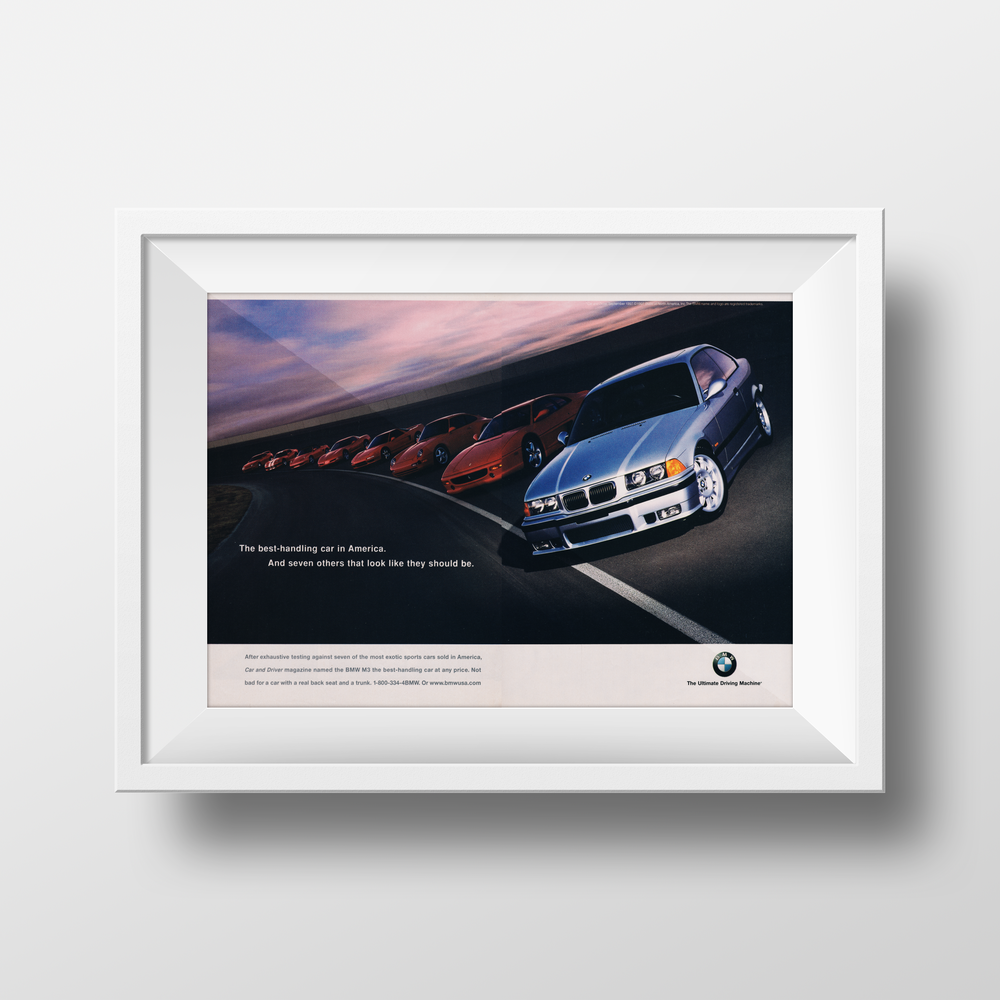 BMW-E36 M3 Best-Handling Car at Any Price-Vintage-Print-Magazine-Ad-BIMMERtips.com