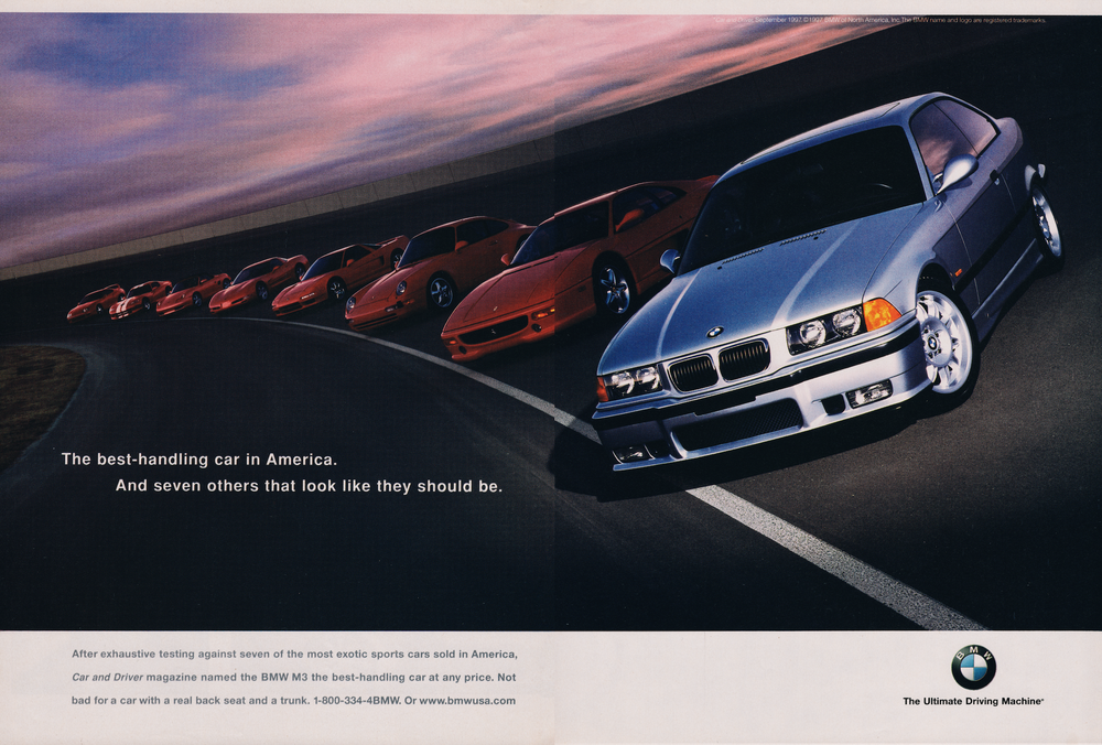 BMW-E36 M3 Best-Handling Car at Any Price-Vintage-Print-Magazine-Ad-BIMMERtips.com