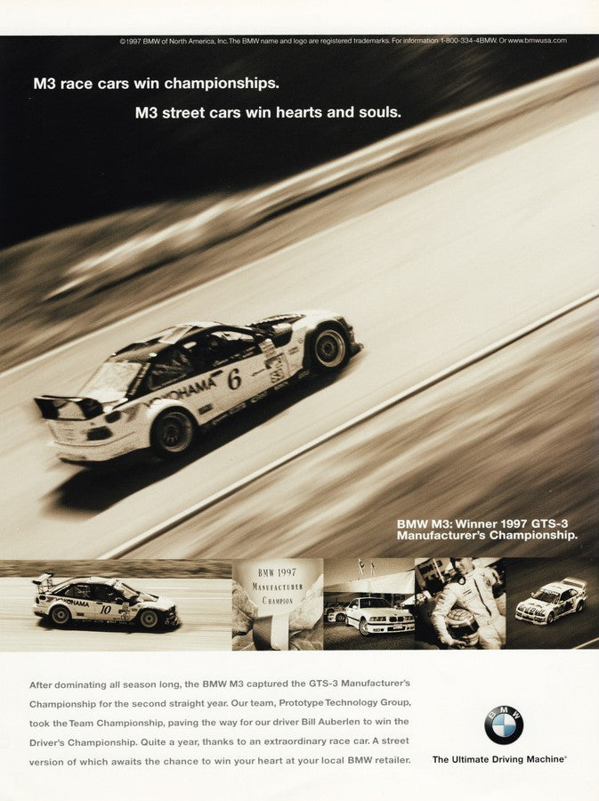 BMW-E36 M3 GTS-3 Win Championships-Vintage-Print-Magazine-Ad-BIMMERtips.com