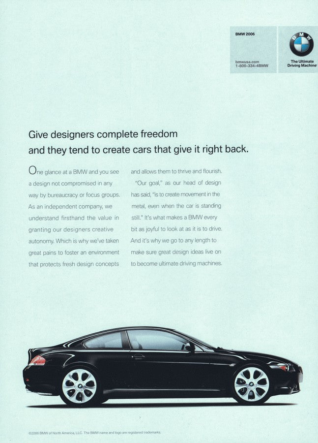 BMW-E63 Give Designers Complete Freedom-Magazine-Ad