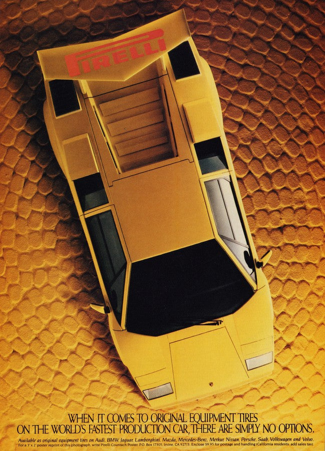 BMW-Lamborghini Countach Fastest Production Car Pirelli-Vintage-Print-Magazine-Ad-BIMMERtips.com