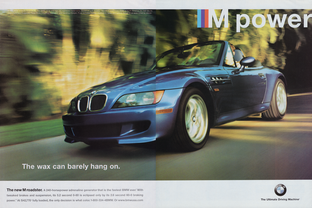 BMW-M Roadster Wax Can Barely Hang On-Vintage-Print-Magazine-Ad-BIMMERtips.com