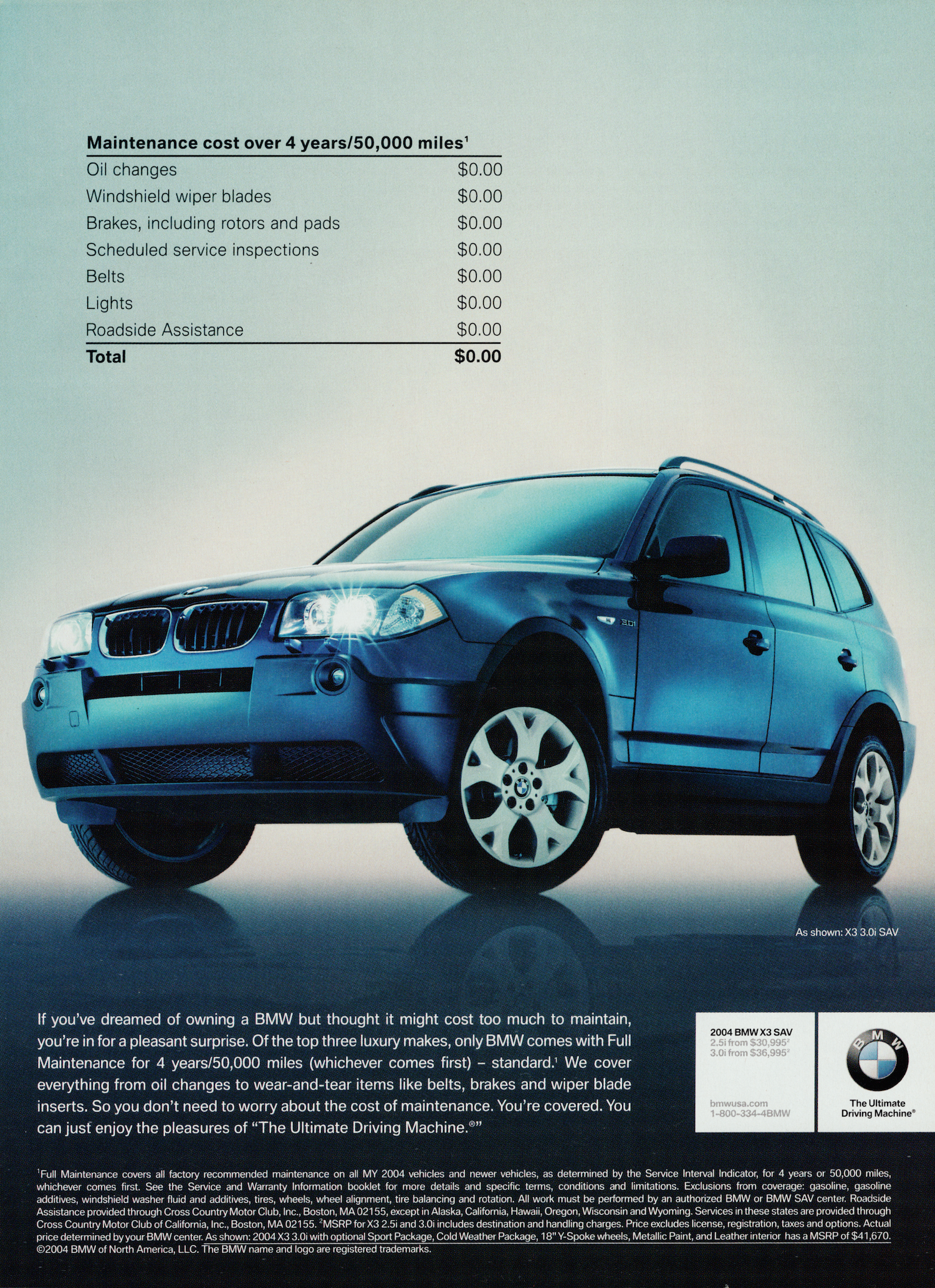 BMW-E83 X3 Maintenance Cost-Magazine-Ad