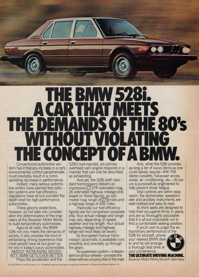 BMW-E12 528i Demands of the 80s-Vintage-Print-Magazine-Ad-BIMMERtips.com
