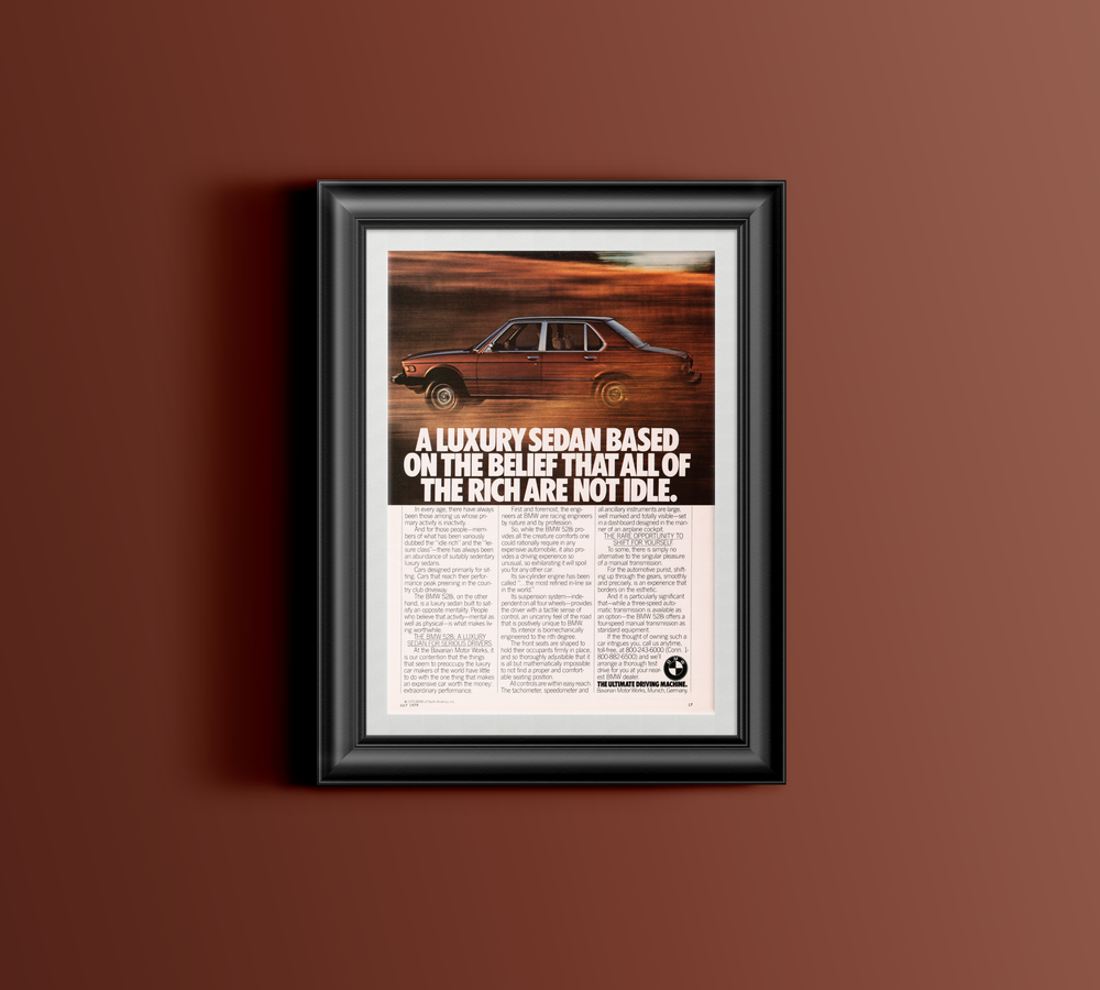 BMW-E12 528i The Rich Are Not Idle-Magazine-Ad