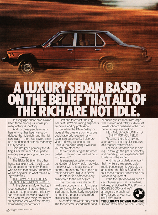 BMW-E12 528i The Rich Are Not Idle-Magazine-Ad