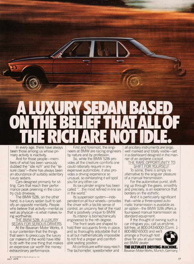 BMW-E12 528i The Rich Are Not Idle-Vintage-Print-Magazine-Ad-BIMMERtips.com