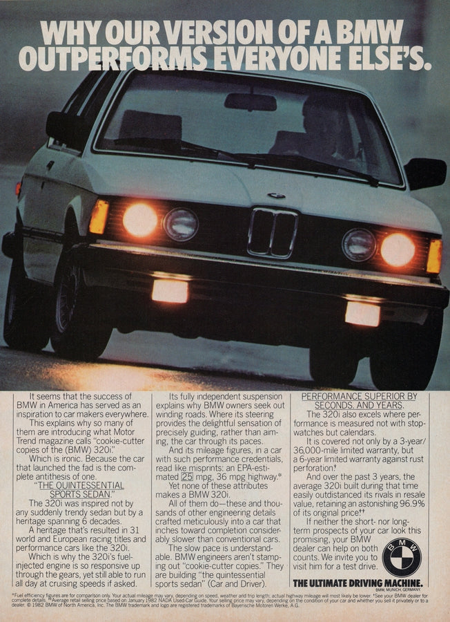 BMW-E21 320i Outperforms-Vintage-Print-Magazine-Ad-BIMMERtips.com