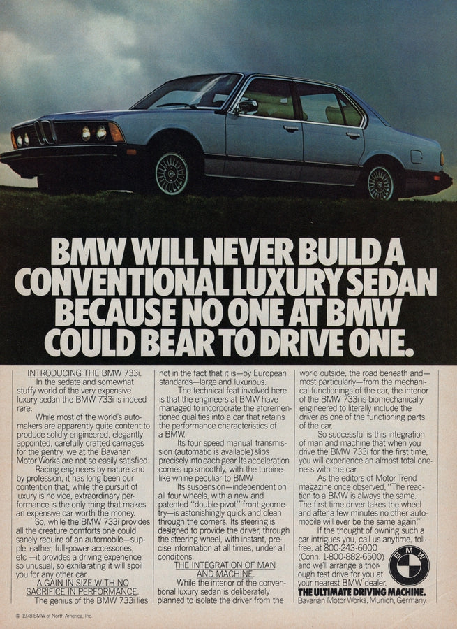 BMW-E23 733i Luxury Sedan-Vintage-Print-Magazine-Ad-BIMMERtips.com