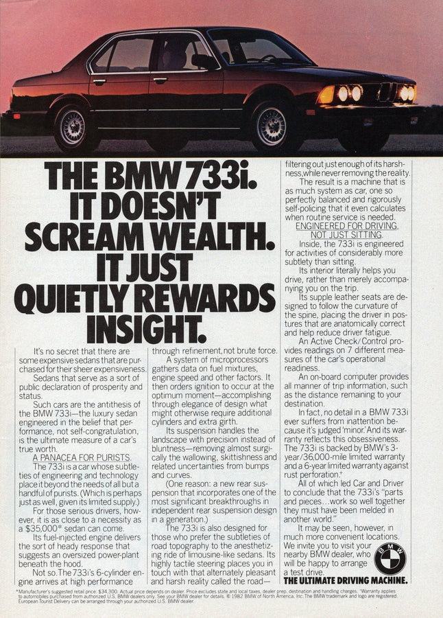 BMW-E23 733i Rewards Insight-Magazine-Ad