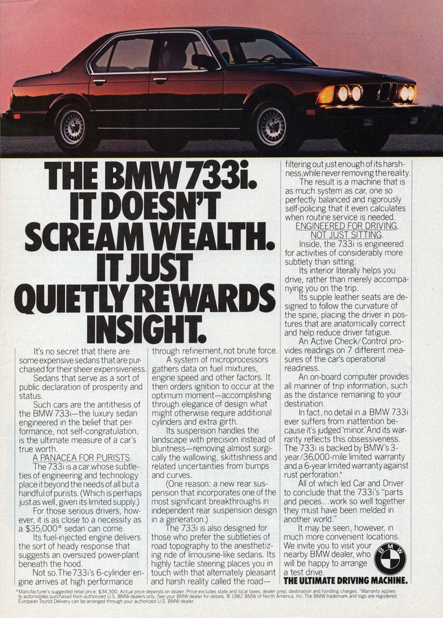 BMW-E23 733i Rewards Insight-Vintage-Print-Magazine-Ad-BIMMERtips.com