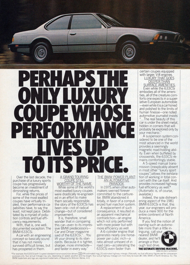 BMW-E24 633CSi Luxury Coupe-Vintage-Print-Magazine-Ad-BIMMERtips.com