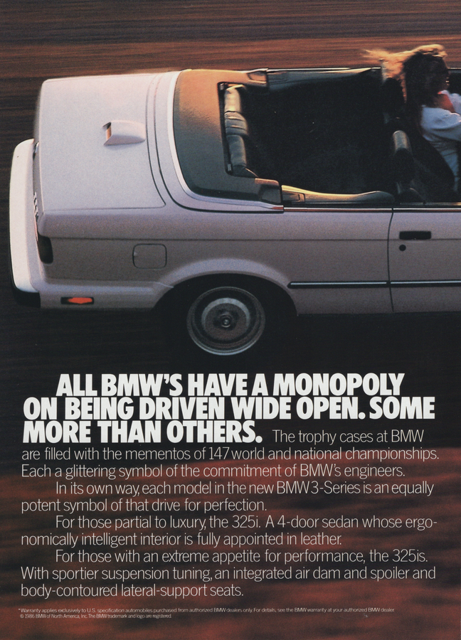 BMW-E30 All BMW's Have a Monopoly-Magazine-Ad