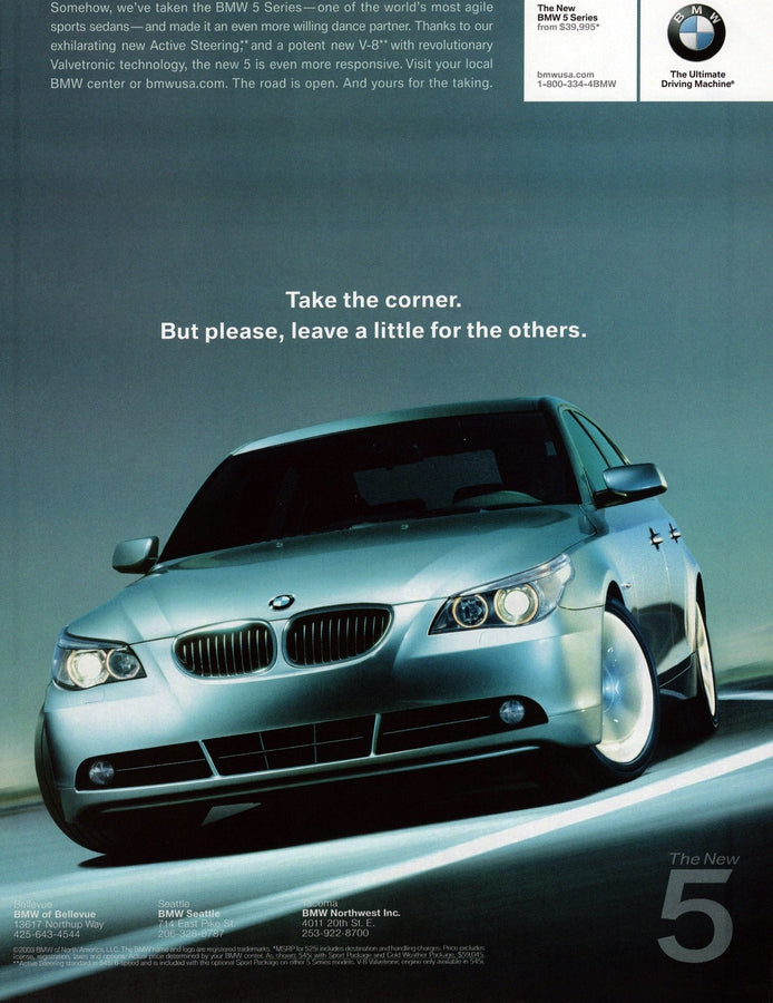 BMW-E60 Take the Corner-Vintage-Print-Magazine-Ad-BIMMERtips.com