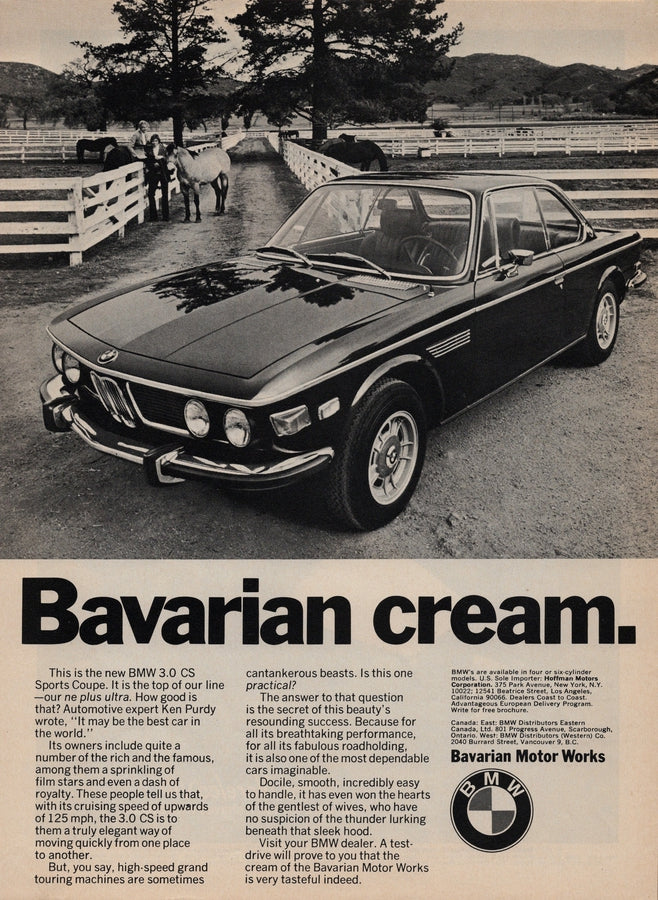 BMW-E9 3.0 CS Bavarian Cream-Vintage-Print-Magazine-Ad-BIMMERtips.com